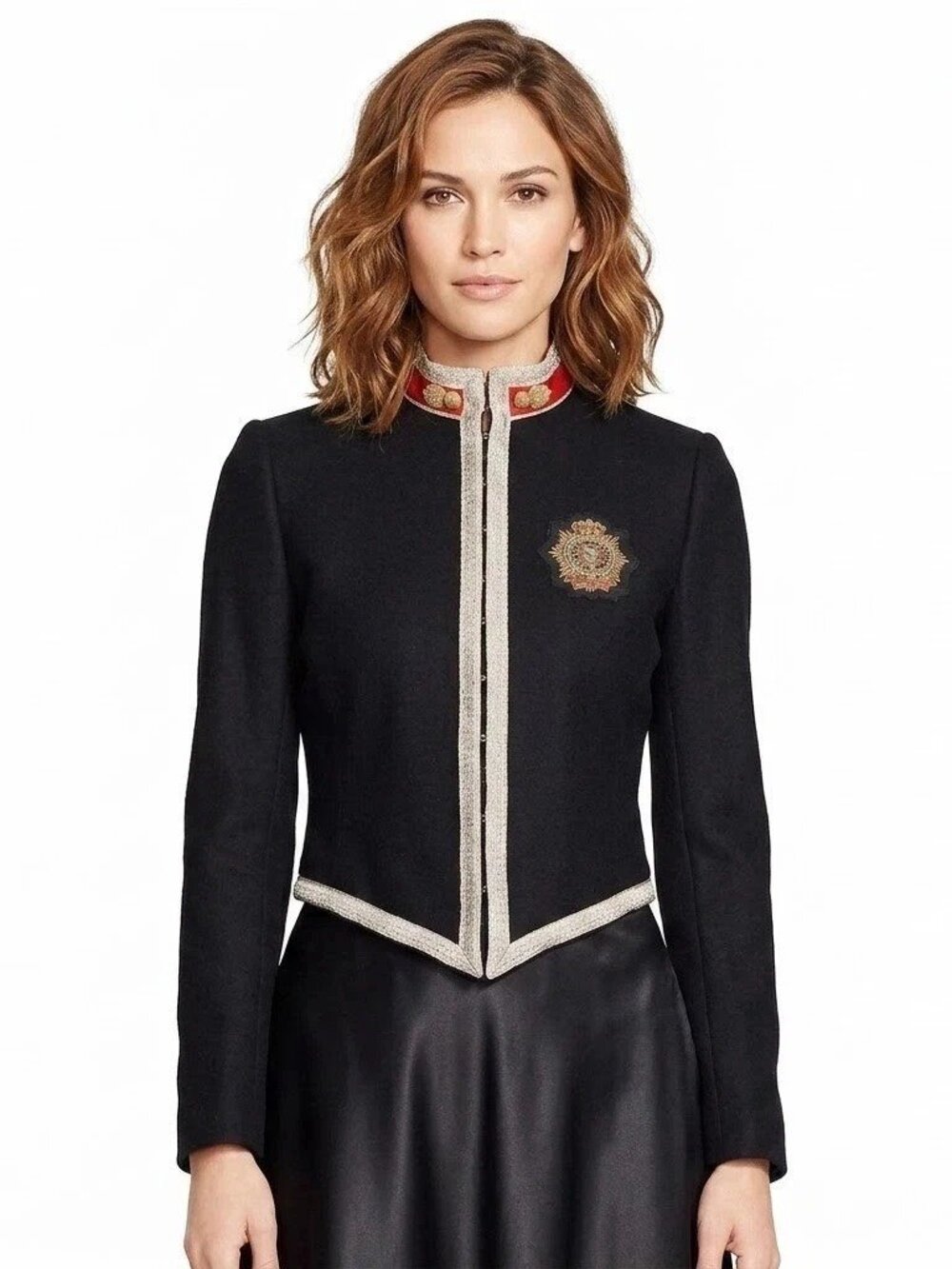 New Polo Ralph Lauren Officer Jacket Military Black Wool Metallic Trim 14